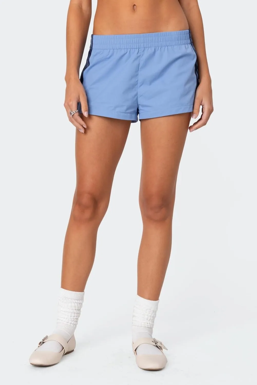 UAURORAO Women Striped Athletic Shorts Elastic Waist Side Stripe Casual Shorts Loose Patchwork Workout Sweat Shorts