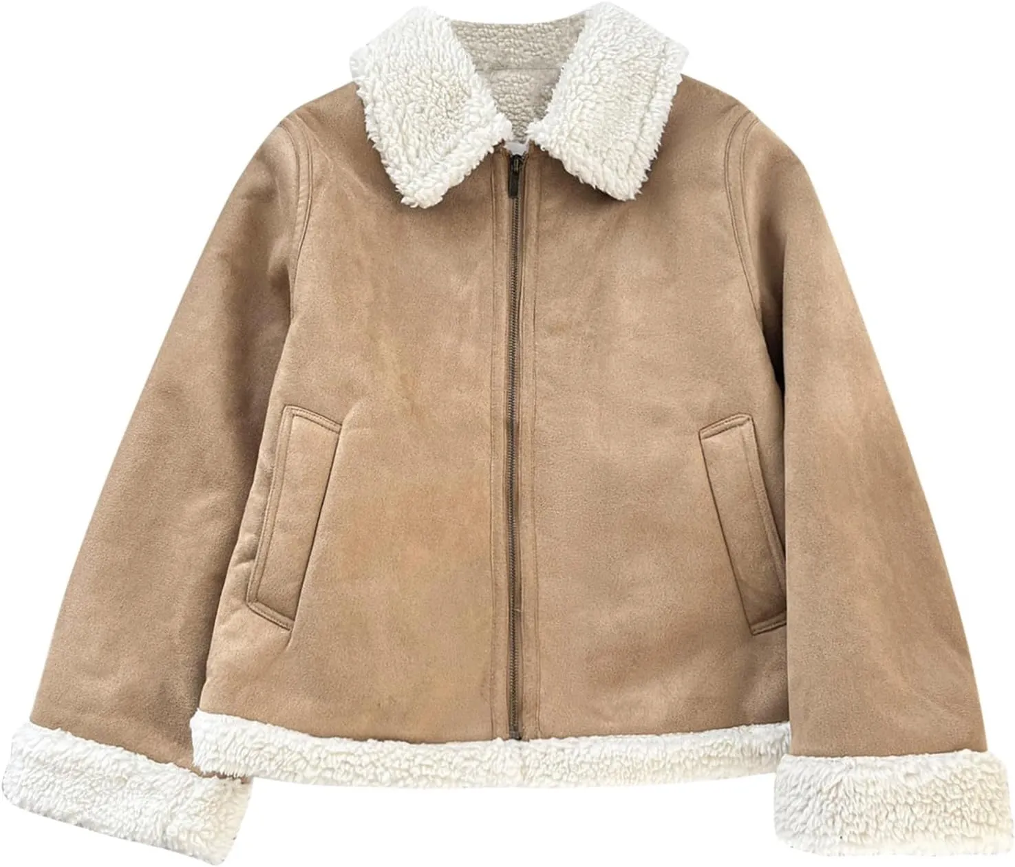 Uillui Womens Sherpa Lined Suede Leather Jacket Cropped Motorcycle Jacket Winter Teen Girls Trendy Fleece Crop Bomber Jacket
