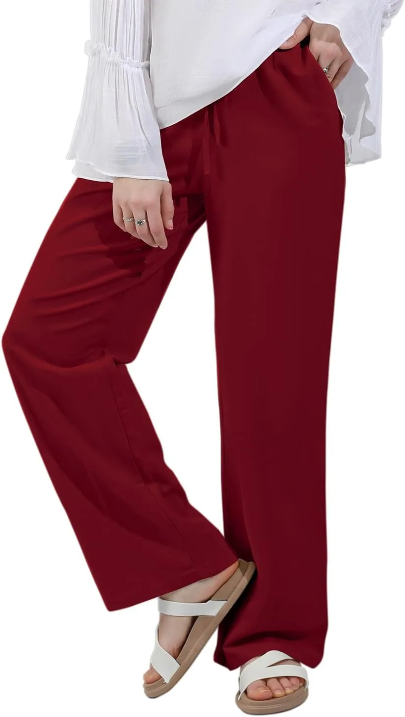 utcoco Women's Cotton Linen Drawstring High Waisted Pants Casual Loose Fit Wide Leg Trousers