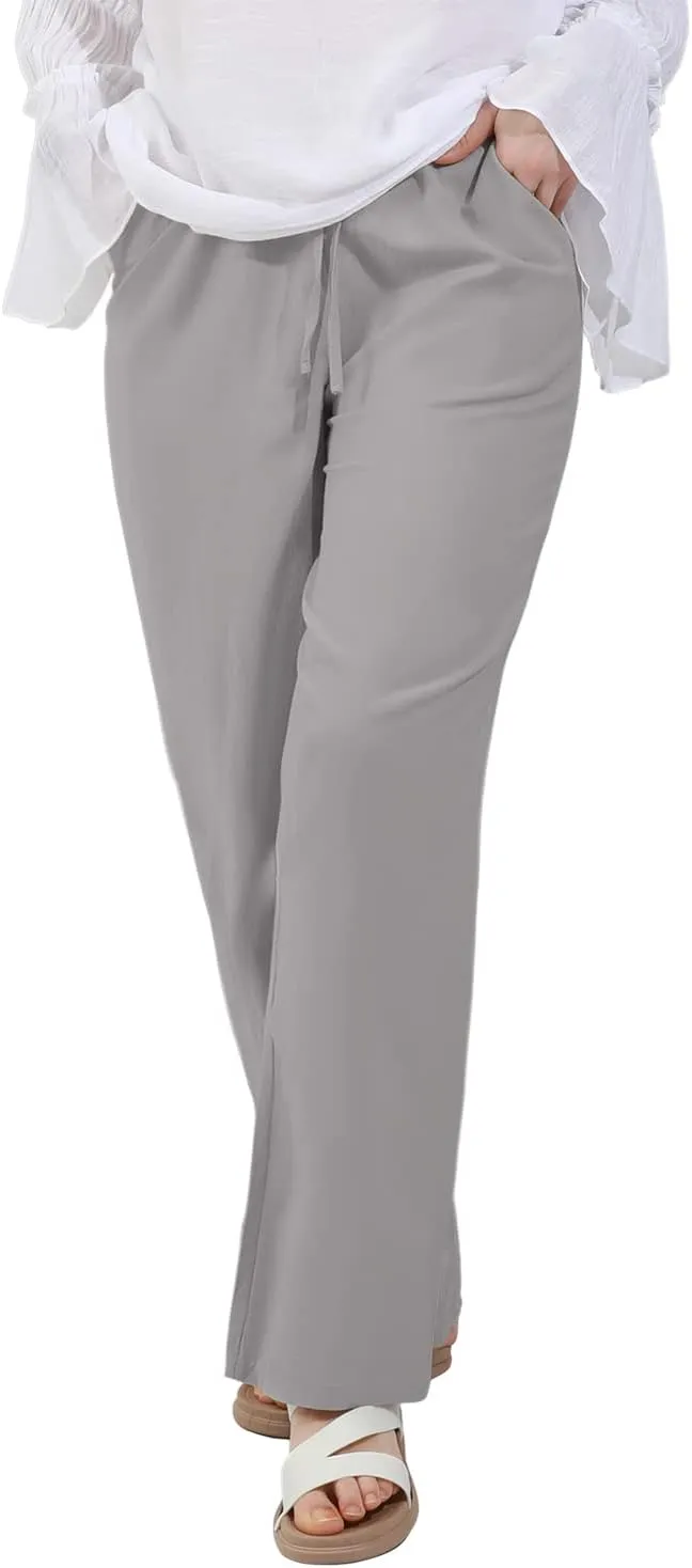 utcoco Women's Cotton Linen Drawstring High Waisted Pants Casual Loose Fit Wide Leg Trousers