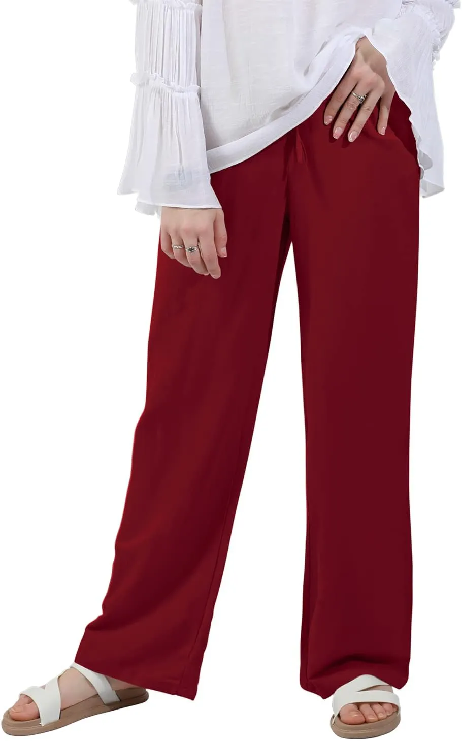utcoco Women's Cotton Linen Drawstring High Waisted Pants Casual Loose Fit Wide Leg Trousers
