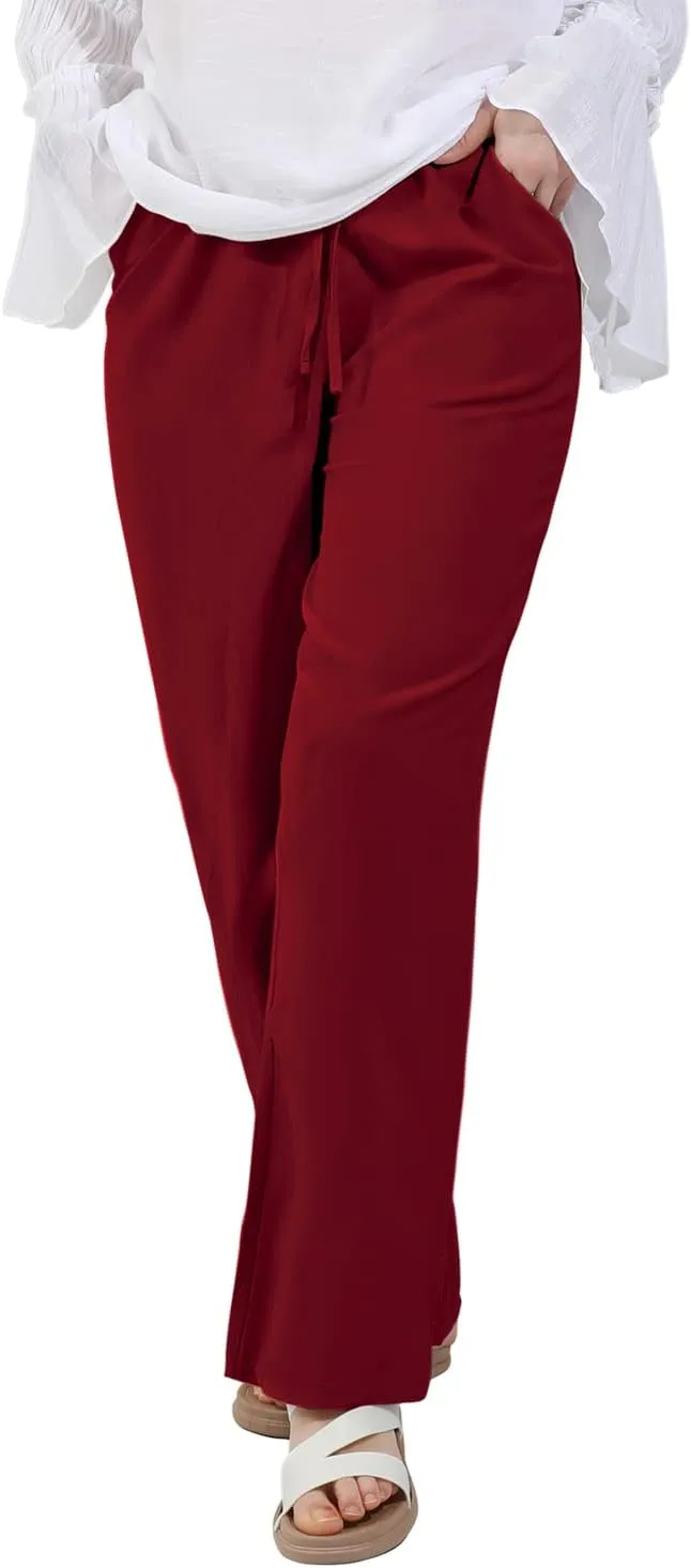 utcoco Women's Cotton Linen Drawstring High Waisted Pants Casual Loose Fit Wide Leg Trousers