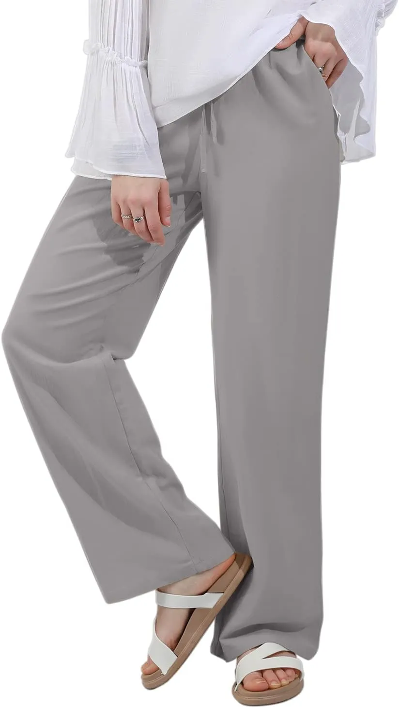 utcoco Women's Cotton Linen Drawstring High Waisted Pants Casual Loose Fit Wide Leg Trousers