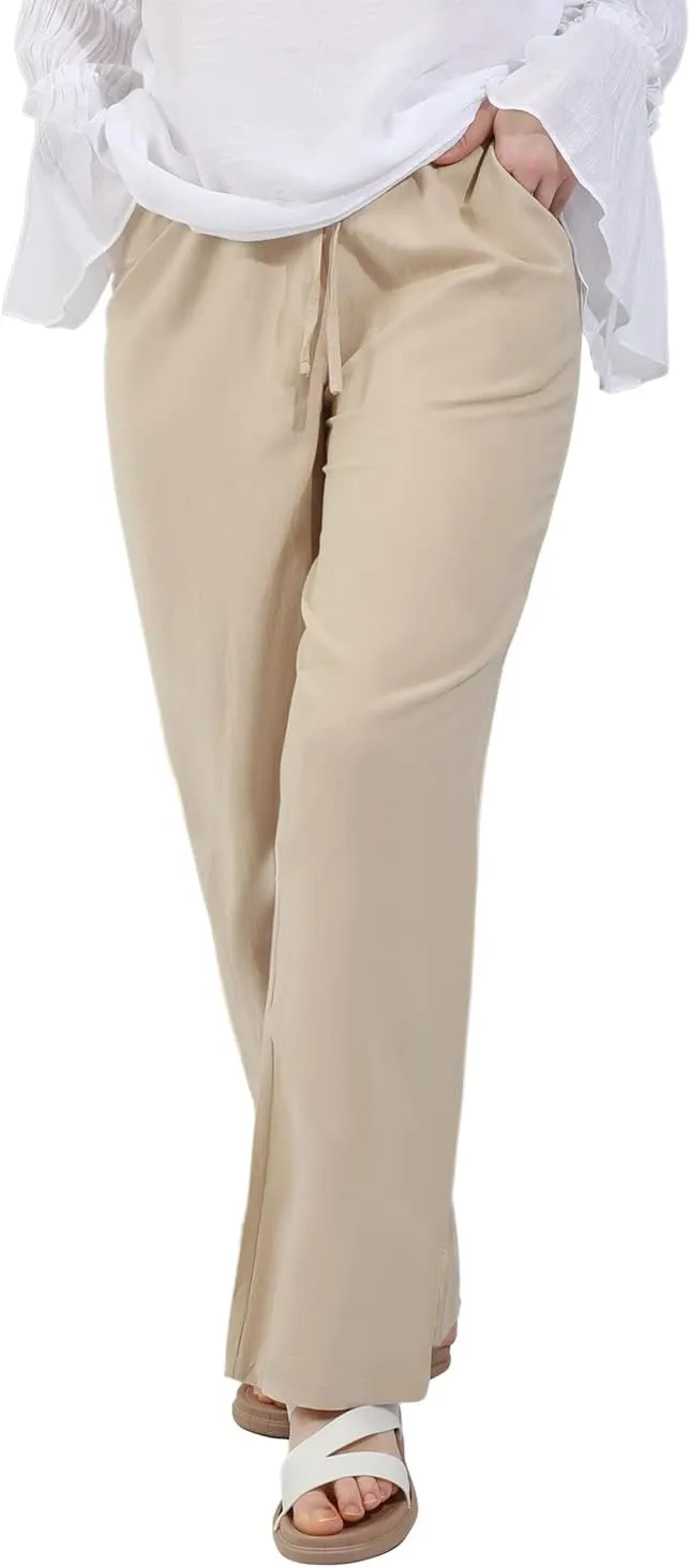 utcoco Women's Cotton Linen Drawstring High Waisted Pants Casual Loose Fit Wide Leg Trousers