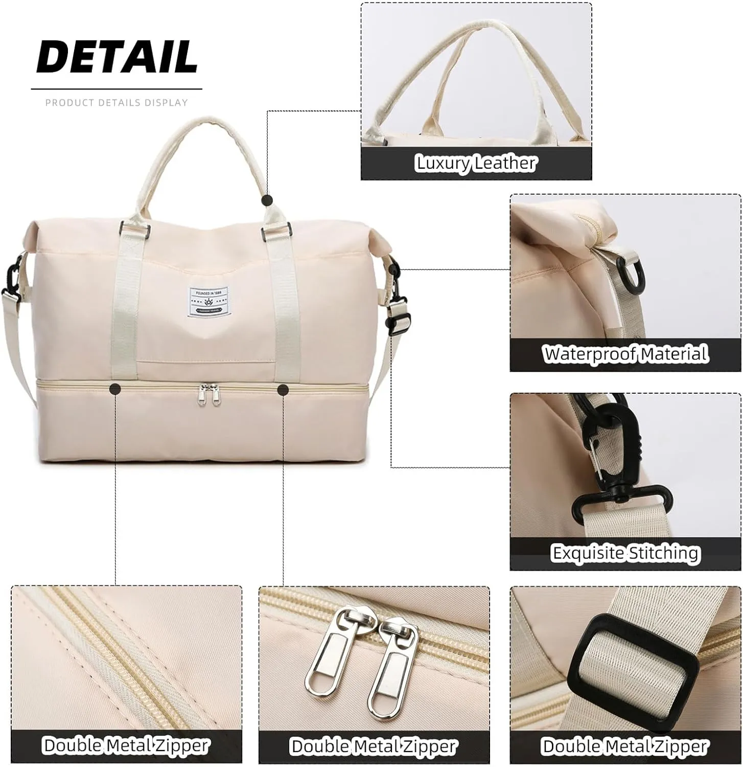 Valleycomfy Travel Duffel Bags with Shoes Compartment,Large Travel Duffel Bag,Weekender Overnight Bag with Toiletry Bag,Beige