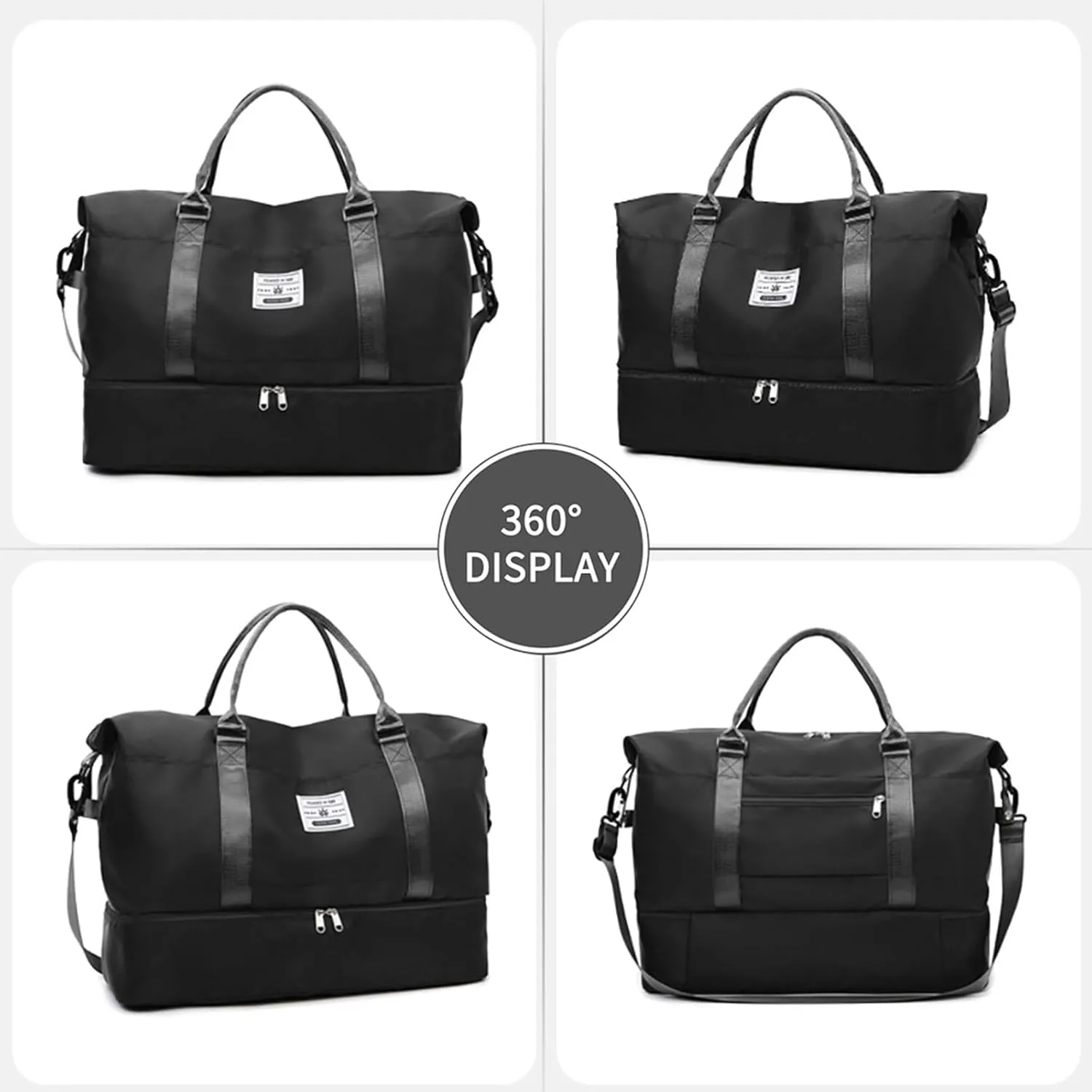 Valleycomfy Travel Duffel Bags with Shoes Compartment,Large Travel Duffel Bag,Weekender Overnight Bag with Toiletry Bag,Black