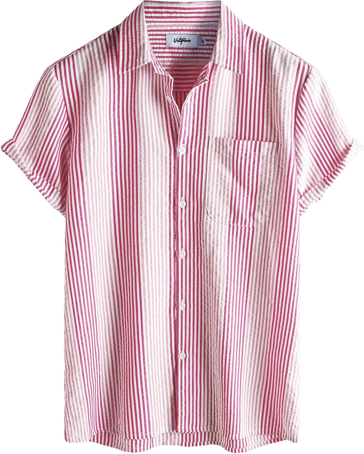 VATPAVE Mens Casual Striped Shirts Short Sleeve Button Down Summer Shirts Regular Fit Beach Shirts with Pocket