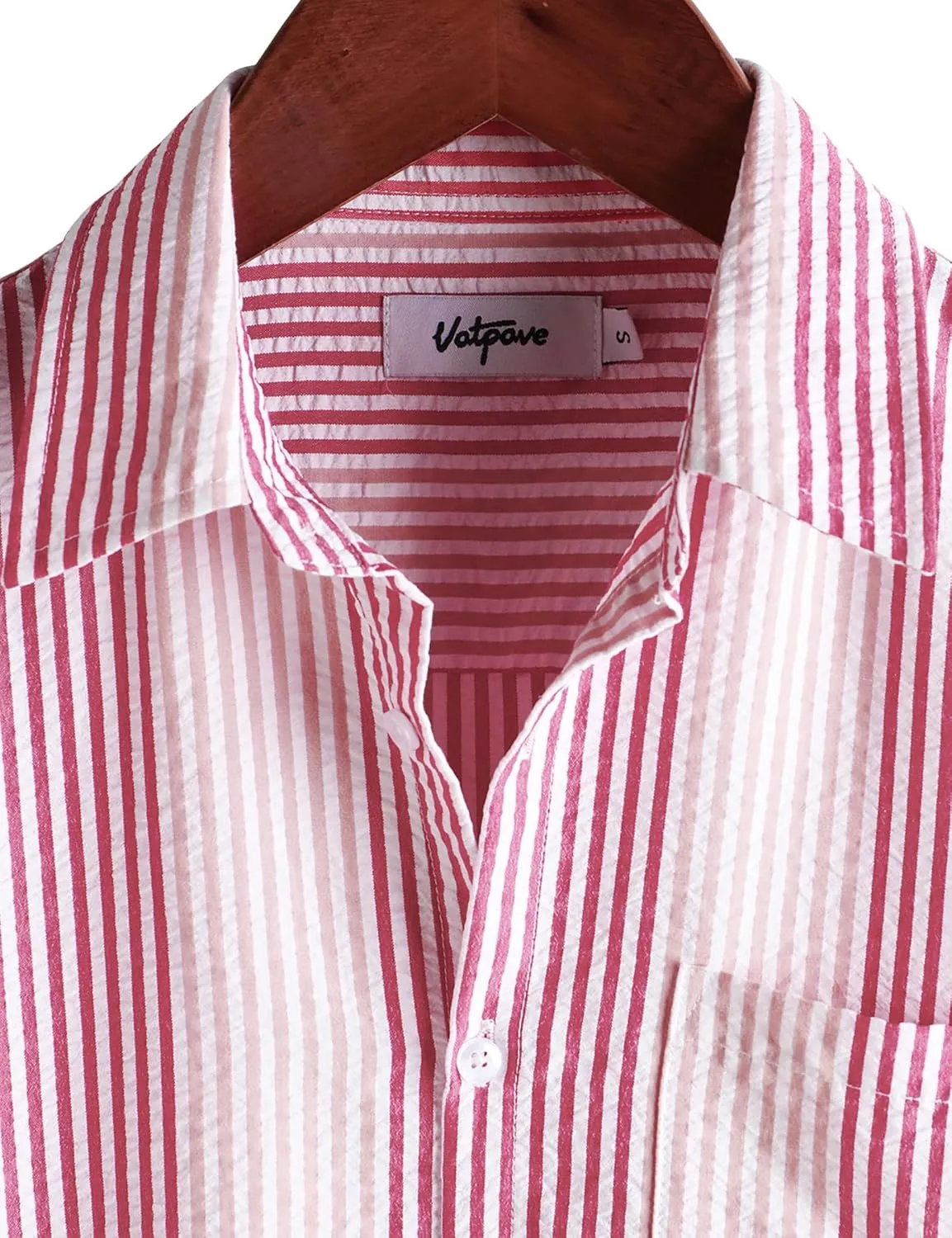 VATPAVE Mens Casual Striped Shirts Short Sleeve Button Down Summer Shirts Regular Fit Beach Shirts with Pocket