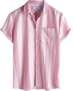 VATPAVE Mens Casual Striped Shirts Short Sleeve Button Down Summer Shirts Regular Fit Beach Shirts with Pocket