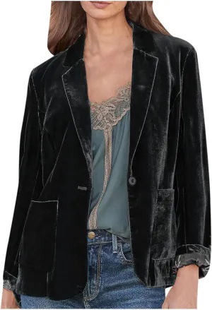 Velvet Cardigan for Women Long Lapel Long Sleeve Shirt with Pockets Mid-Length Open Front Trench Kimono Coat