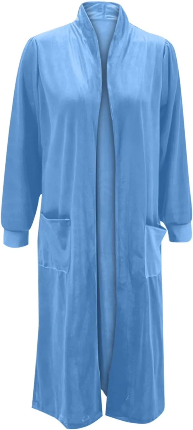 Velvet Cardigan for Women Long Lapel Long Sleeve Shirt with Pockets Mid-Length Open Front Trench Kimono Coat