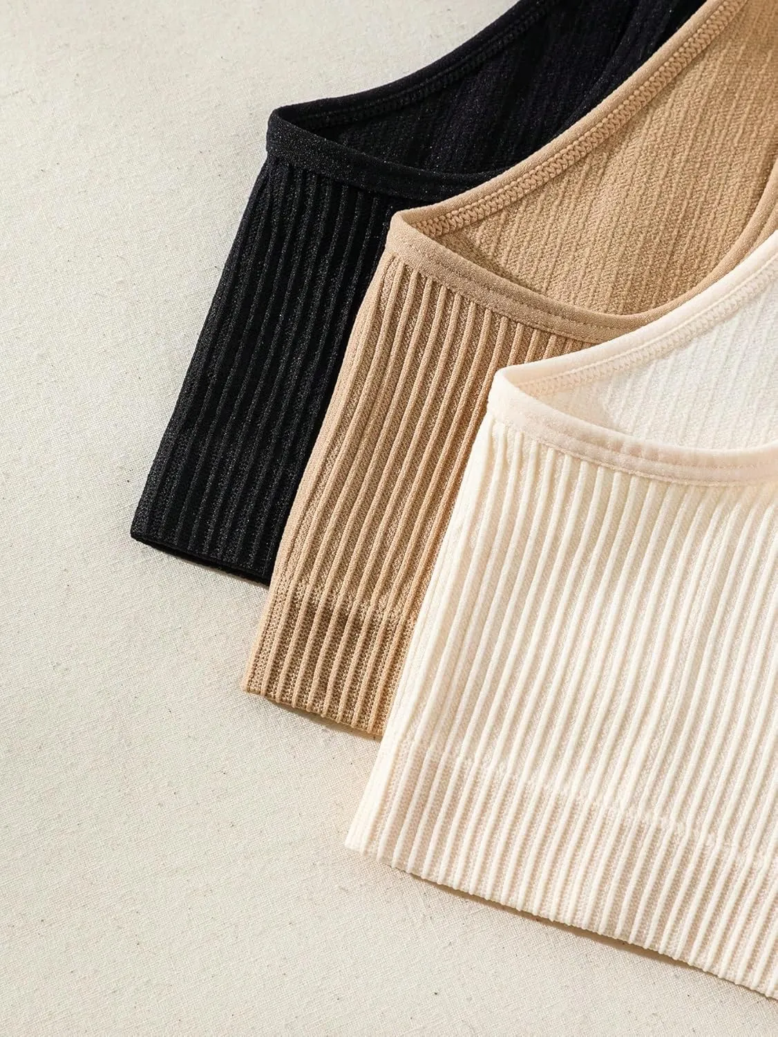 Verdusa Women's 3 Pack Solid Wireless Bras Ribbed Knit No Padding Camisole Bralette