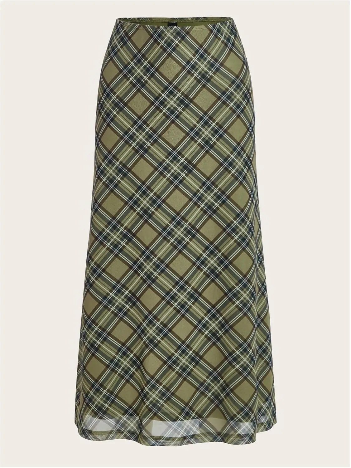 Verdusa Women's Plus Size Plaid Skirt High Rise A Line Mesh Long Skirt