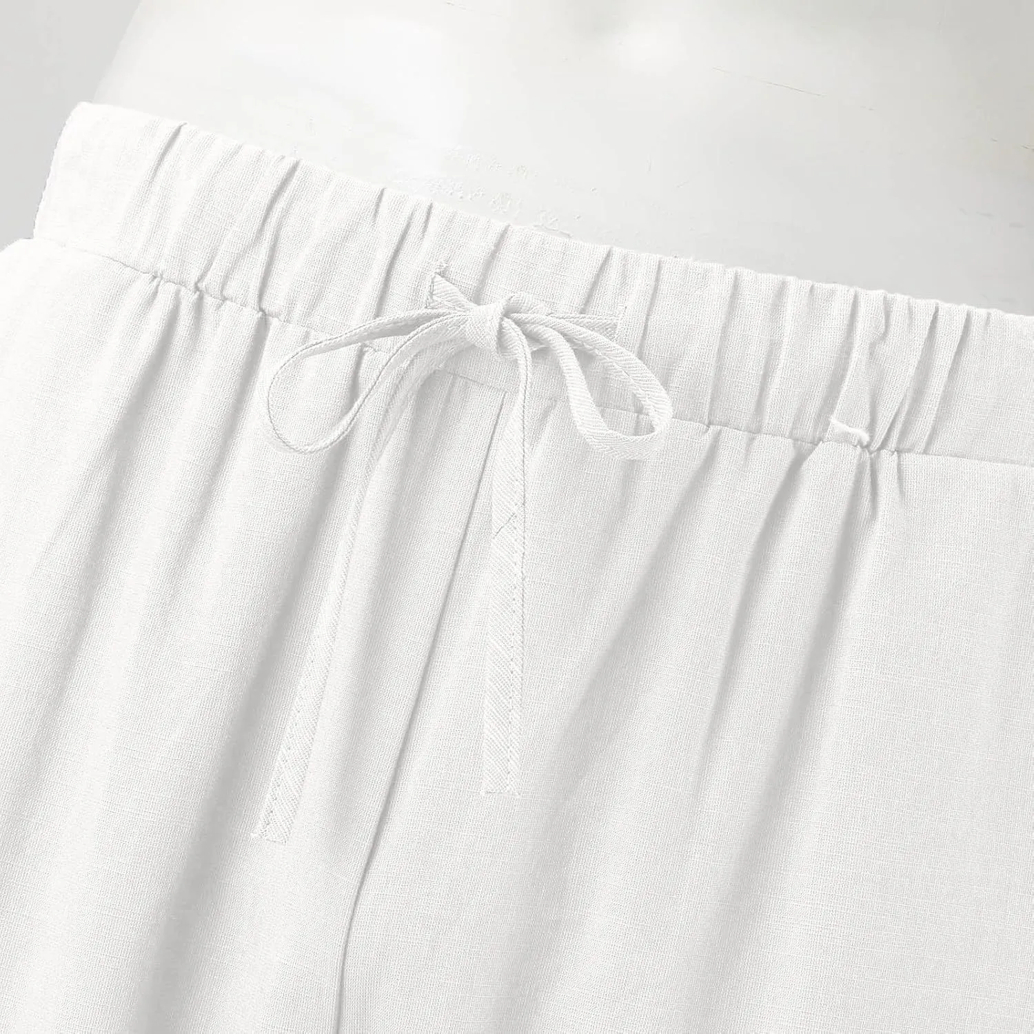Vickyleb Men's Casual Linen Pants Elastic Drawstring Waist Loose Fit Straight Legs Summer Yoga Beach Long Pants for Men