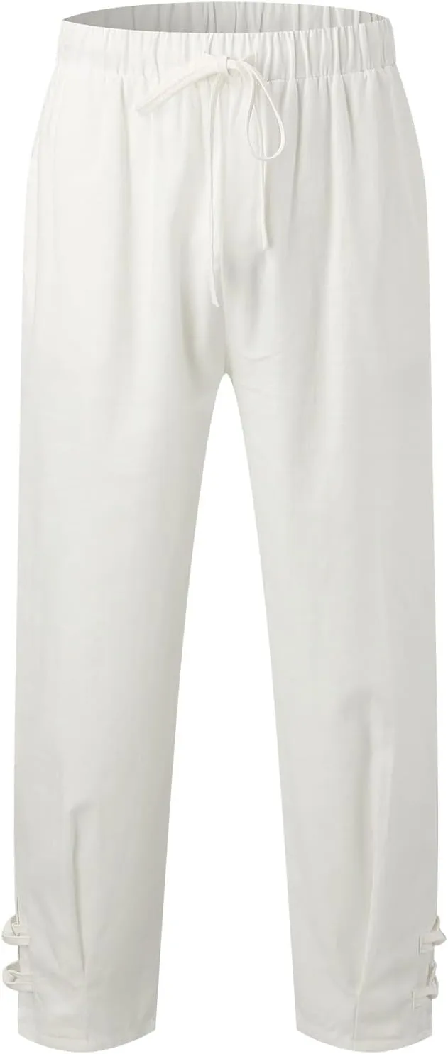 Vickyleb Men's Casual Linen Pants Elastic Drawstring Waist Loose Fit Straight Legs Summer Yoga Beach Long Pants for Men