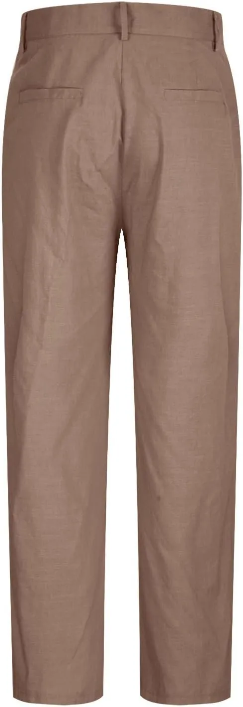 Vickyleb Men's Cotton Linen Pants Straight Leg Pleated Work Dress Leisure Pants Relaxed Fit Casual Lightweight Trousers