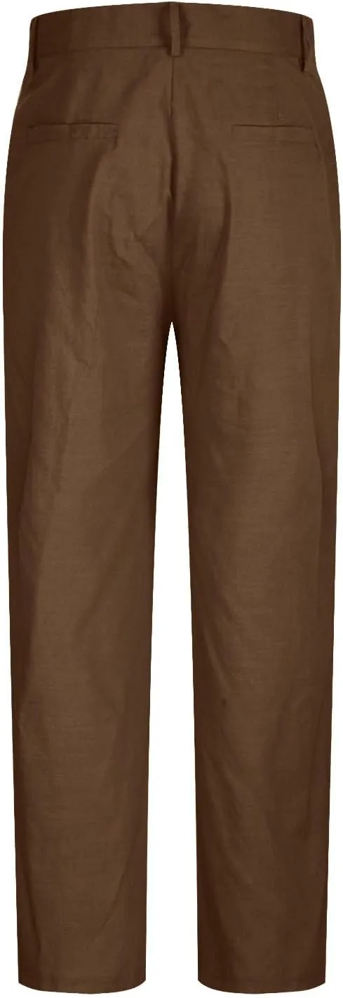 Vickyleb Men's Cotton Linen Pants Straight Leg Pleated Work Dress Leisure Pants Relaxed Fit Casual Lightweight Trousers