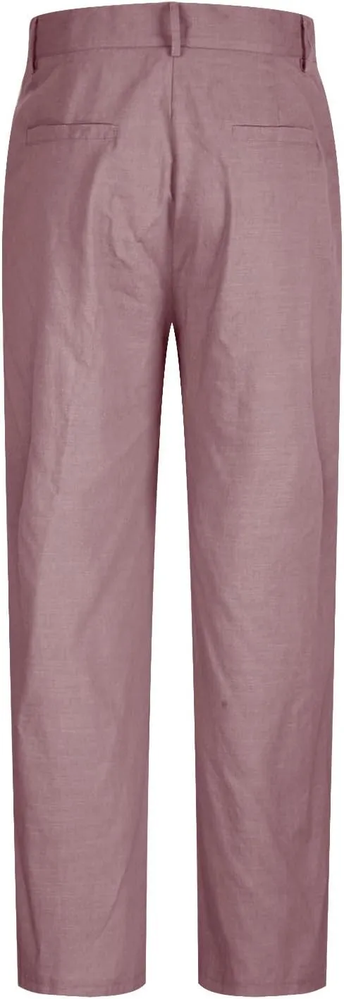 Vickyleb Men's Cotton Linen Pants Straight Leg Pleated Work Dress Leisure Pants Relaxed Fit Casual Lightweight Trousers