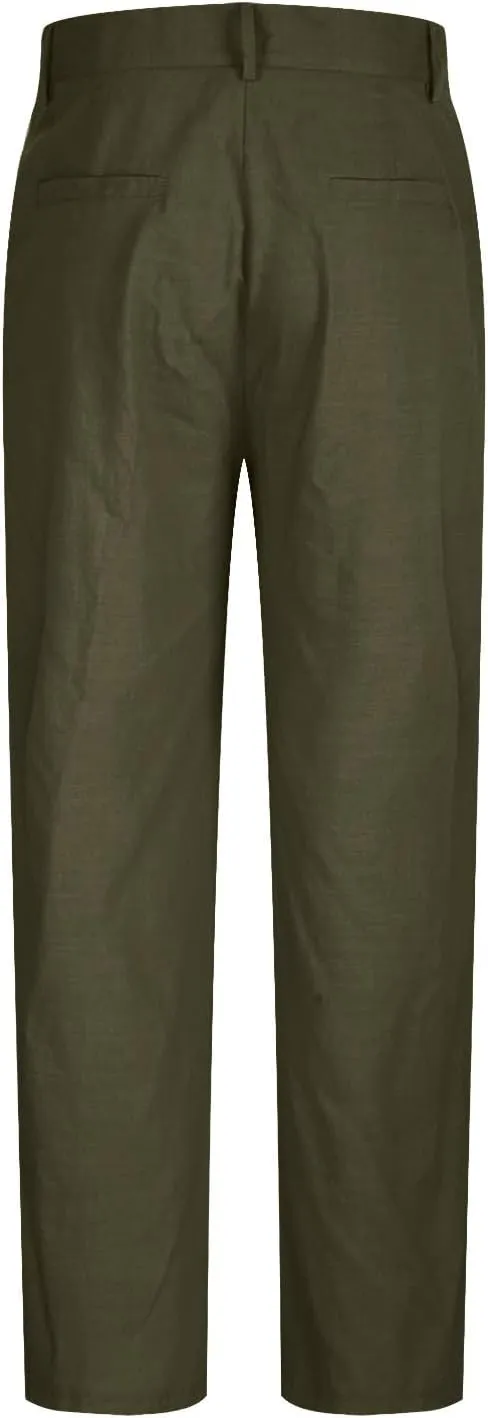 Vickyleb Men's Cotton Linen Pants Straight Leg Pleated Work Dress Leisure Pants Relaxed Fit Casual Lightweight Trousers