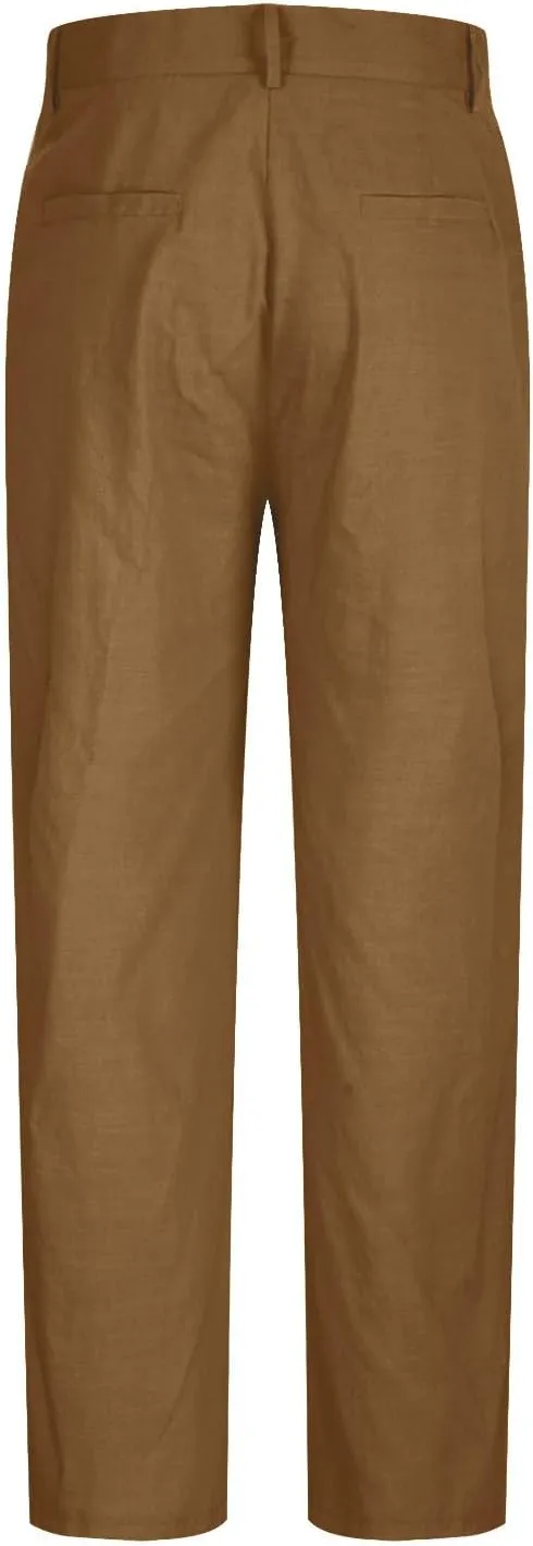 Vickyleb Men's Cotton Linen Pants Straight Leg Pleated Work Dress Leisure Pants Relaxed Fit Casual Lightweight Trousers