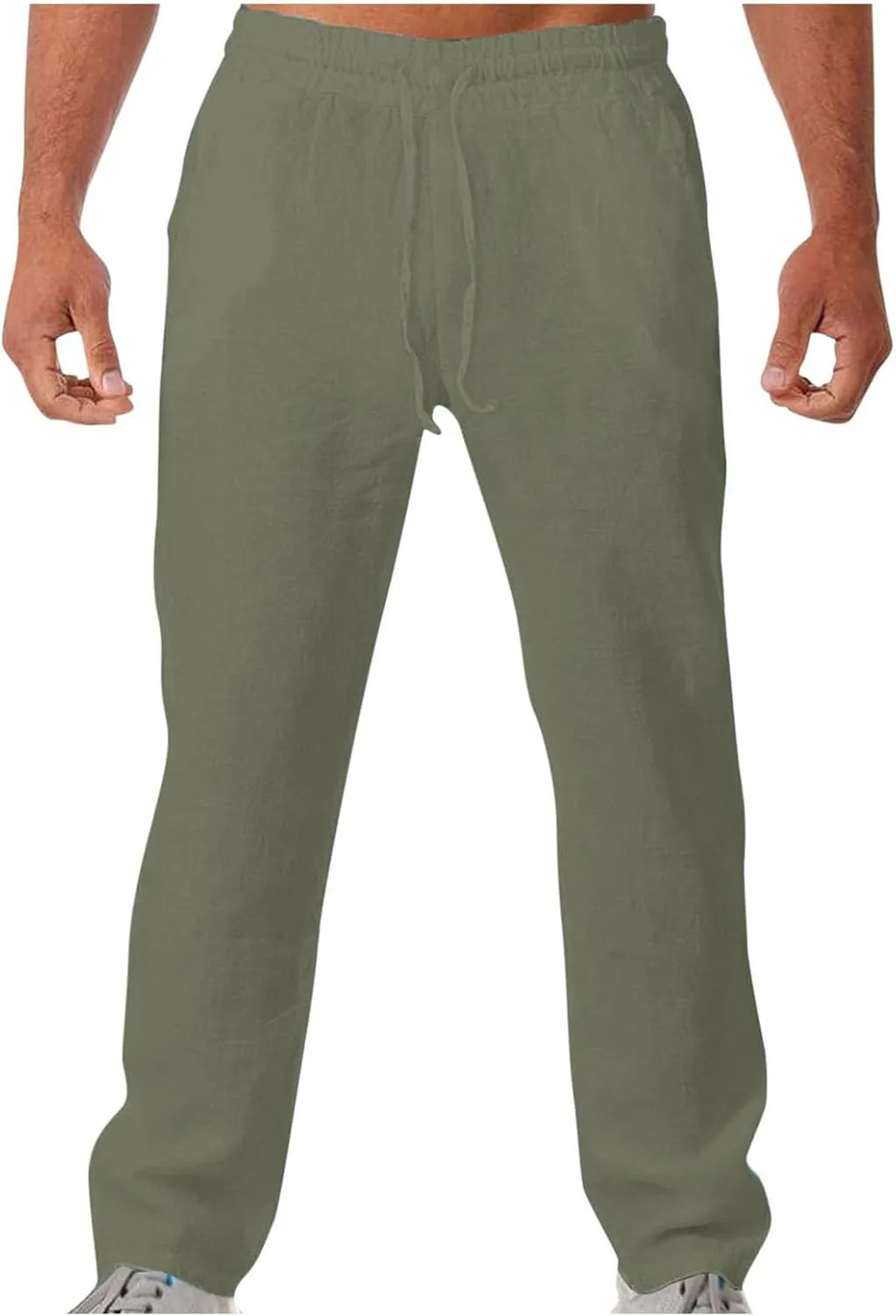Vickyleb Men's Linen Pants Slim Fit Cotton Casual Lightweight Elastic Waist Summer Beach Loose Trousers with Pockets