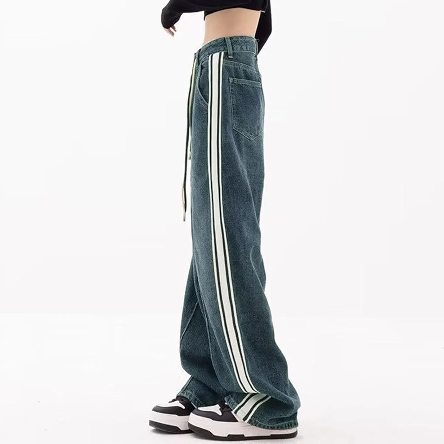 Vintage Baggy Jeans for Women High Waist Wide Leg Boyfriend Y2k Denim Pants Streetwear Hip Hop Trousers with Pockets