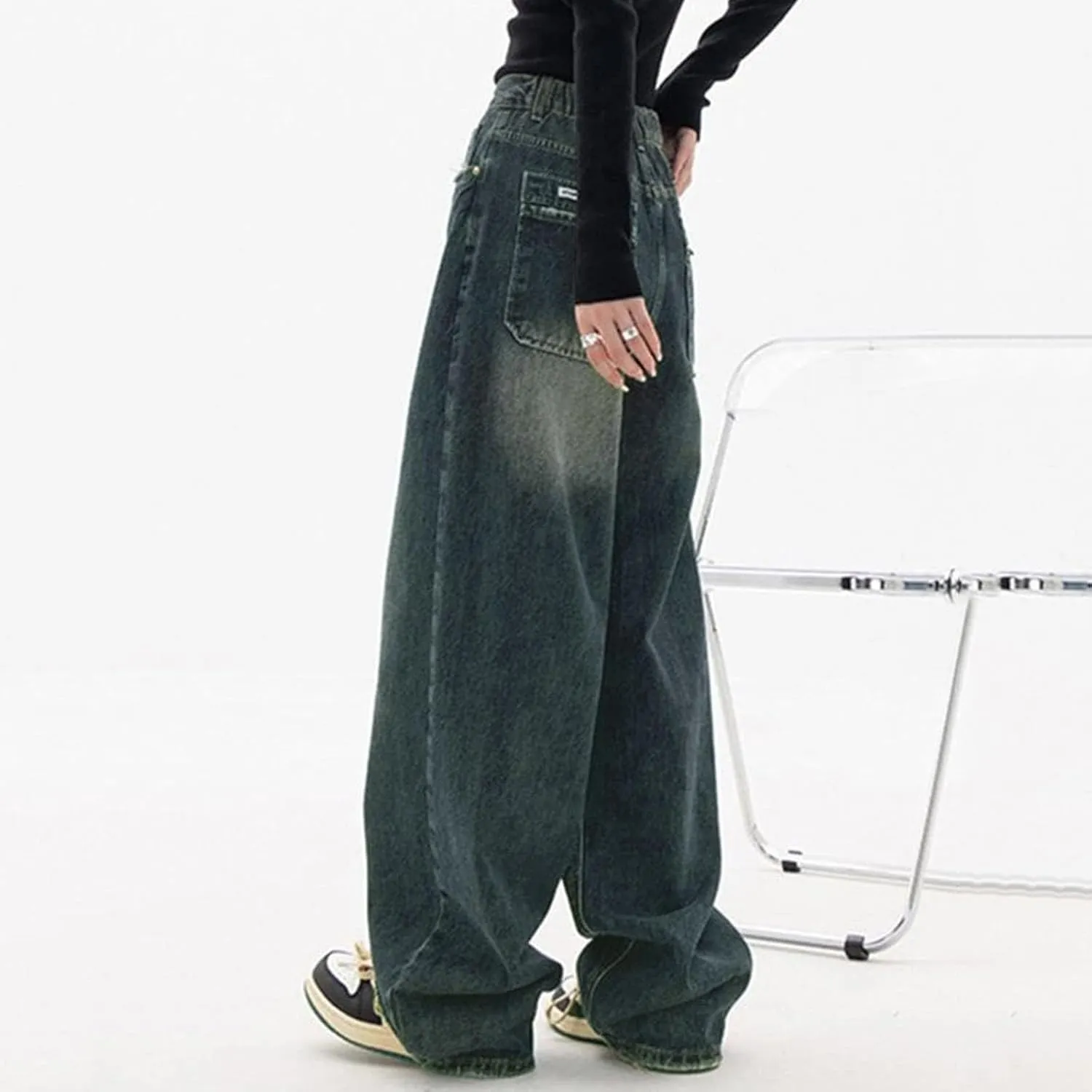 Vintage Baggy Jeans for Women High Waist Wide Leg Boyfriend Y2k Denim Pants Streetwear Hip Hop Trousers with Pockets