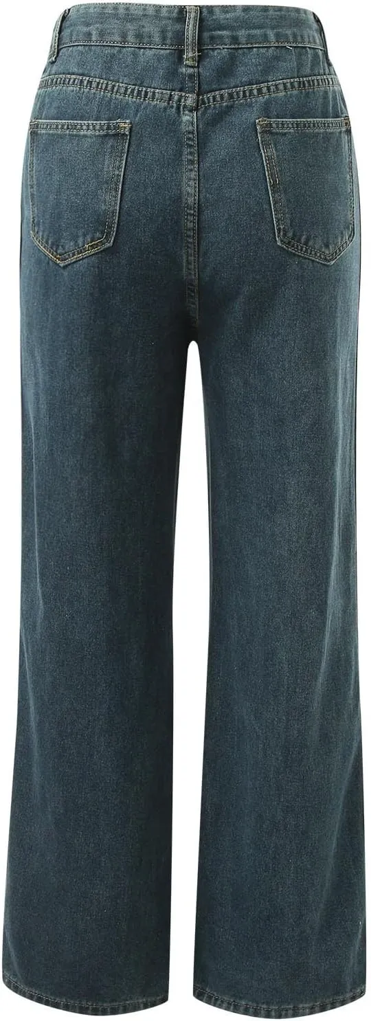 Vintage Baggy Jeans for Women High Waist Wide Leg Boyfriend Y2k Denim Pants Streetwear Hip Hop Trousers with Pockets