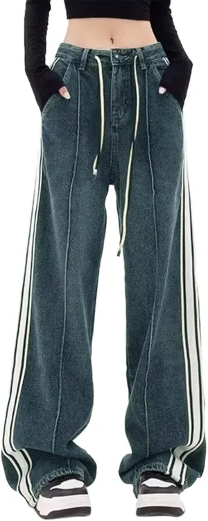 Vintage Baggy Jeans for Women High Waist Wide Leg Boyfriend Y2k Denim Pants Streetwear Hip Hop Trousers with Pockets