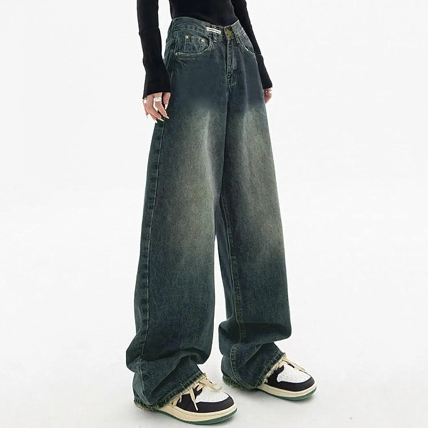 Vintage Baggy Jeans for Women High Waist Wide Leg Boyfriend Y2k Denim Pants Streetwear Hip Hop Trousers with Pockets