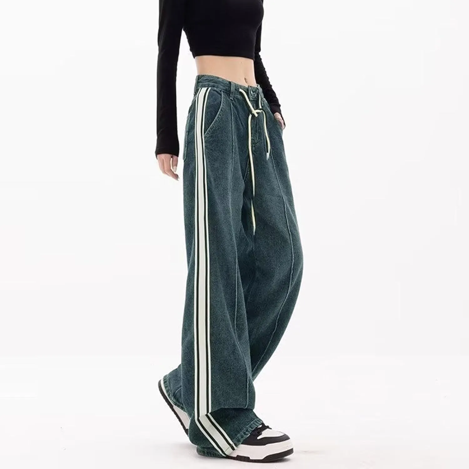 Vintage Baggy Jeans for Women High Waist Wide Leg Boyfriend Y2k Denim Pants Streetwear Hip Hop Trousers with Pockets