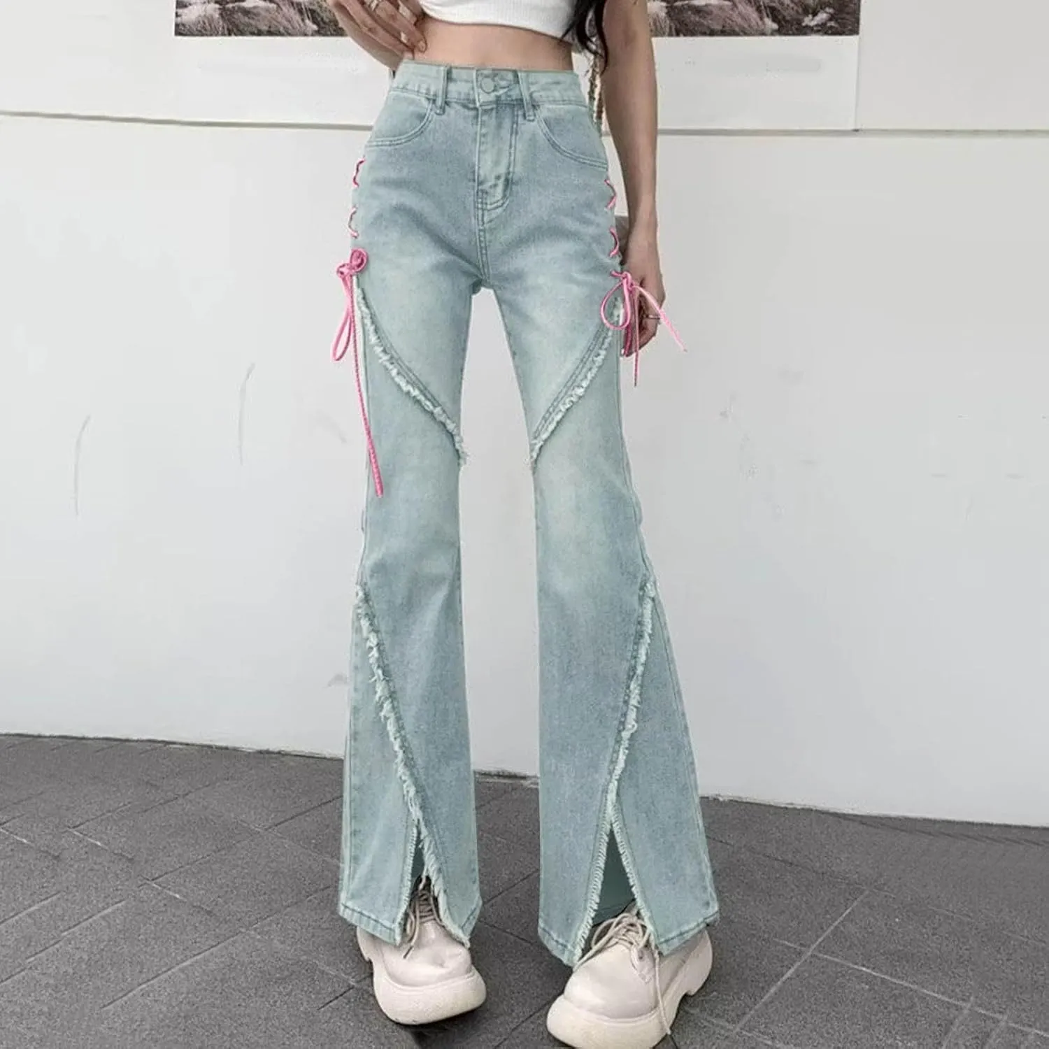 Vintage Baggy Jeans for Women High Waist Wide Leg Boyfriend Y2k Denim Pants Streetwear Hip Hop Trousers with Pockets