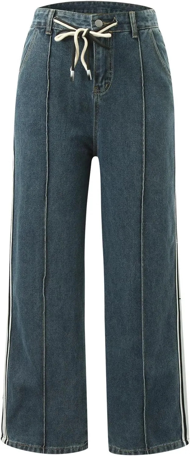 Vintage Baggy Jeans for Women High Waist Wide Leg Boyfriend Y2k Denim Pants Streetwear Hip Hop Trousers with Pockets