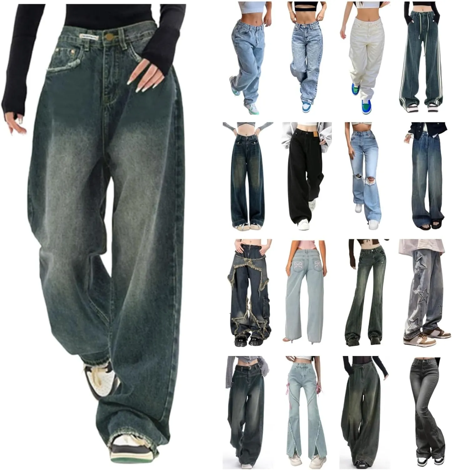 Vintage Baggy Jeans for Women High Waist Wide Leg Boyfriend Y2k Denim Pants Streetwear Hip Hop Trousers with Pockets