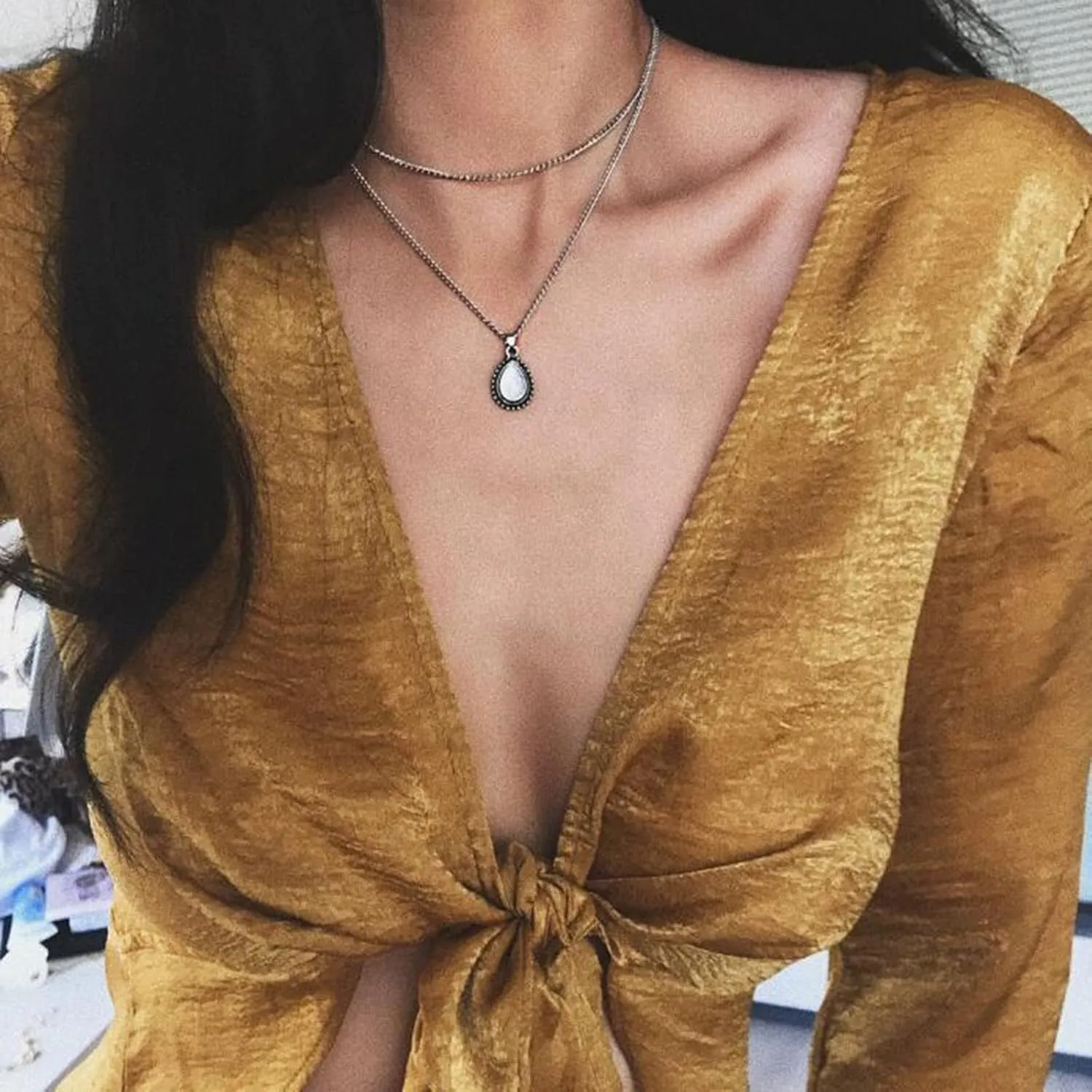 Vintage Boho Pendant Necklaces Double Layer Clavicle Chain Dainty Anniversary Necklaces for Women