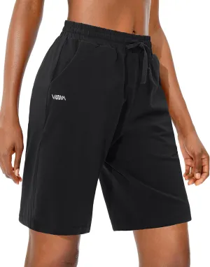 Viodia Women's Bermuda 10" Long Shorts with Pockets Cotton Sweat Shorts Jersey Knee Length Shorts for Summer