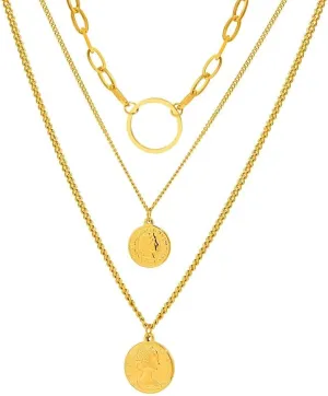 VUTRIEU2K Coin Pendants Layer Chain Hip Hop Necklace CStainless Steel Necklace For Women Jewelry (Silver)