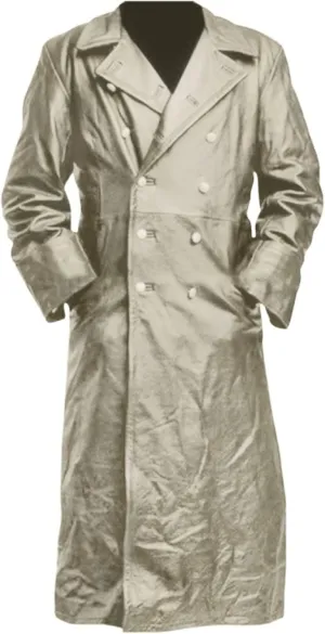 Wankang Mens WW2 Officer Military Uniform Black Faux Leather Trench Coat Jacket Vintage Long Trench Coat Motorcycle Jakcet