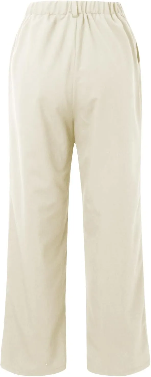 Wide Leg Pants for Women Waffle Knit Casual Palazzo Elastic High Waist Pants Baggy Flowy Dress Trousers with Pockets
