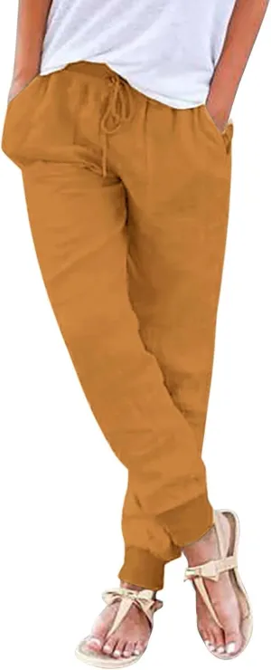 Wide Leg Summer Pants Women 2024 Petite High Waist Pants Pull On Cropped Tapered Linen Drawstring Trouser Pocketed