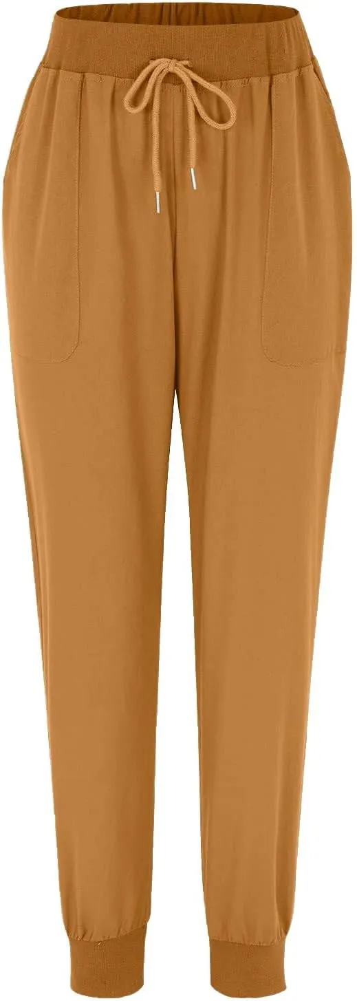 Wide Leg Summer Pants Women 2024 Petite High Waist Pants Pull On Cropped Tapered Linen Drawstring Trouser Pocketed