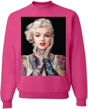 Wild Bobby Marilyn Tattoos Black Pop Culture Unisex Crewneck Graphic Sweatshirt