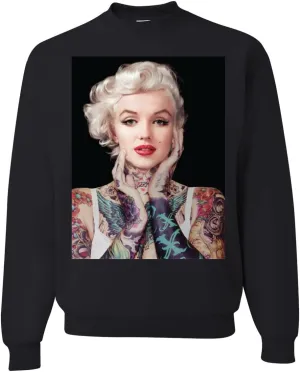 Wild Bobby Marilyn Tattoos Black Pop Culture Unisex Crewneck Graphic Sweatshirt