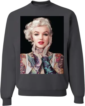Wild Bobby Marilyn Tattoos Black Pop Culture Unisex Crewneck Graphic Sweatshirt