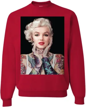 Wild Bobby Marilyn Tattoos Black Pop Culture Unisex Crewneck Graphic Sweatshirt