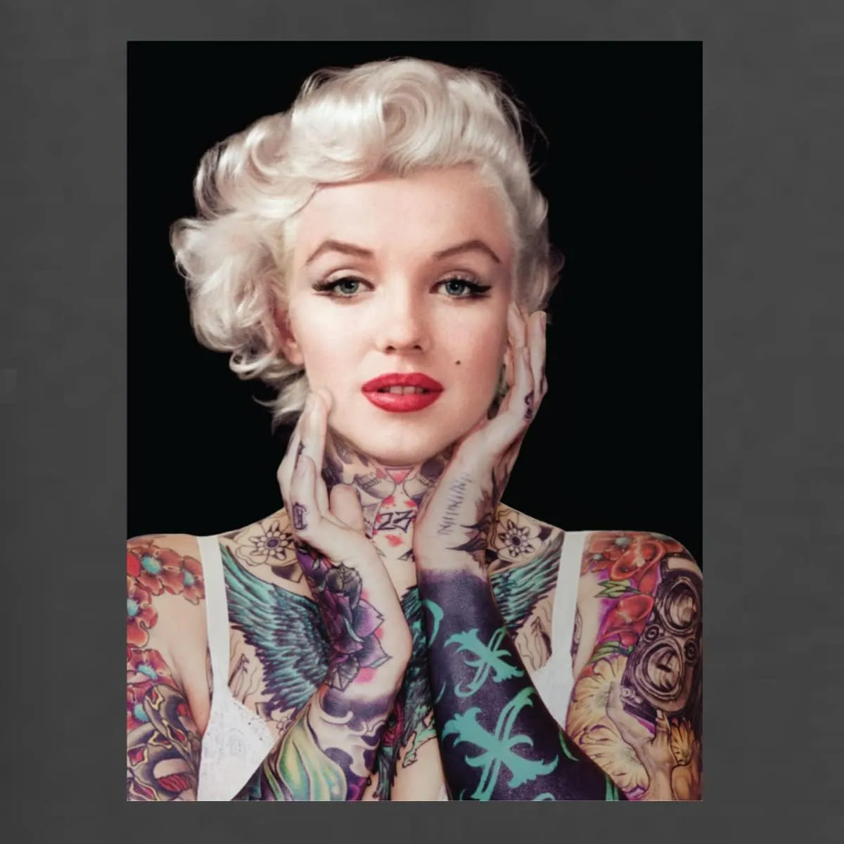 Wild Bobby Marilyn Tattoos Black Pop Culture Unisex Crewneck Graphic Sweatshirt