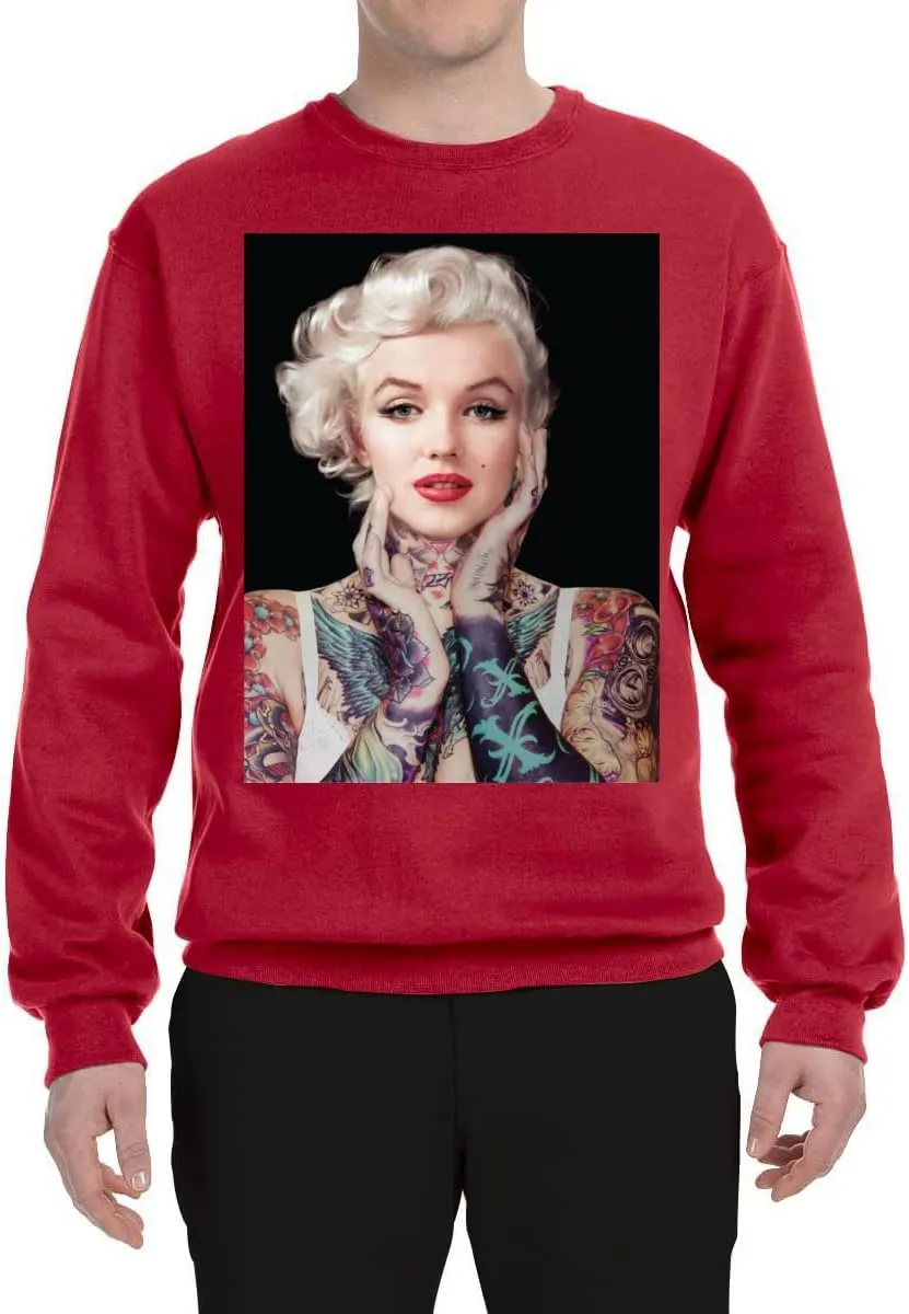 Wild Bobby Marilyn Tattoos Black Pop Culture Unisex Crewneck Graphic Sweatshirt