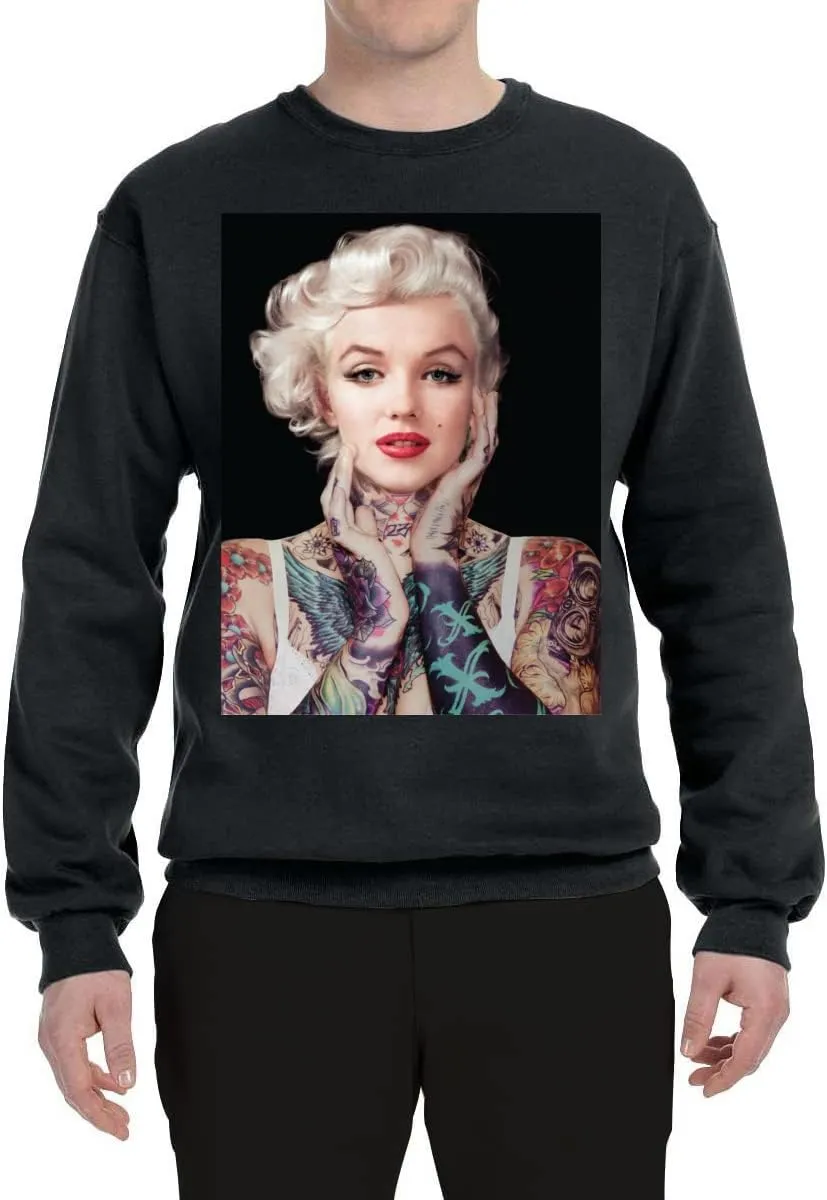 Wild Bobby Marilyn Tattoos Black Pop Culture Unisex Crewneck Graphic Sweatshirt