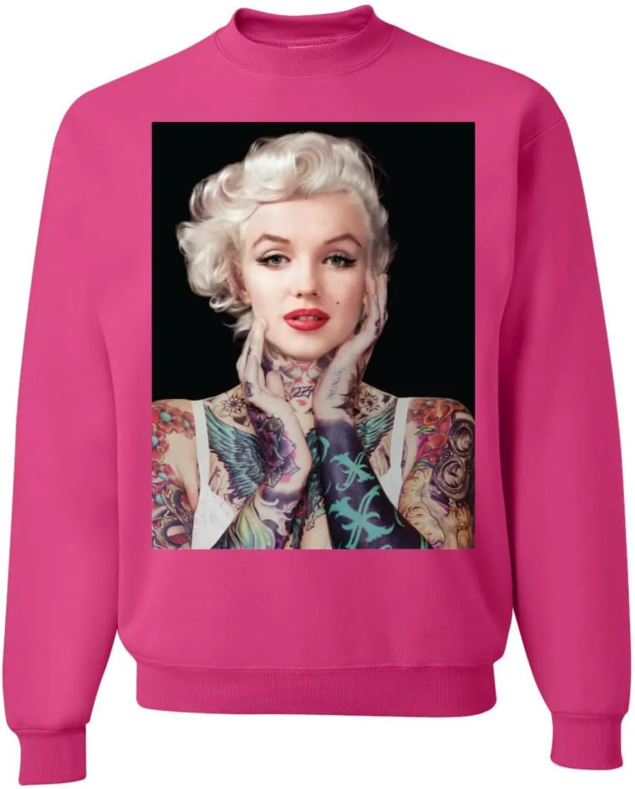 Wild Bobby Marilyn Tattoos Black Pop Culture Unisex Crewneck Graphic Sweatshirt