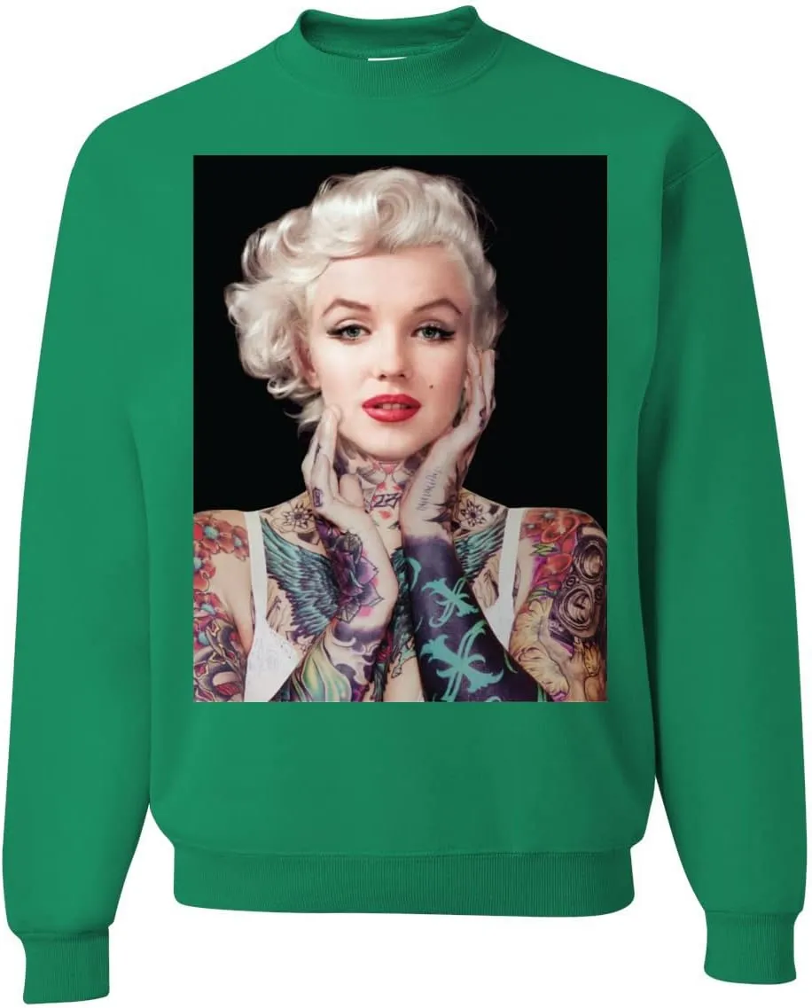 Wild Bobby Marilyn Tattoos Black Pop Culture Unisex Crewneck Graphic Sweatshirt
